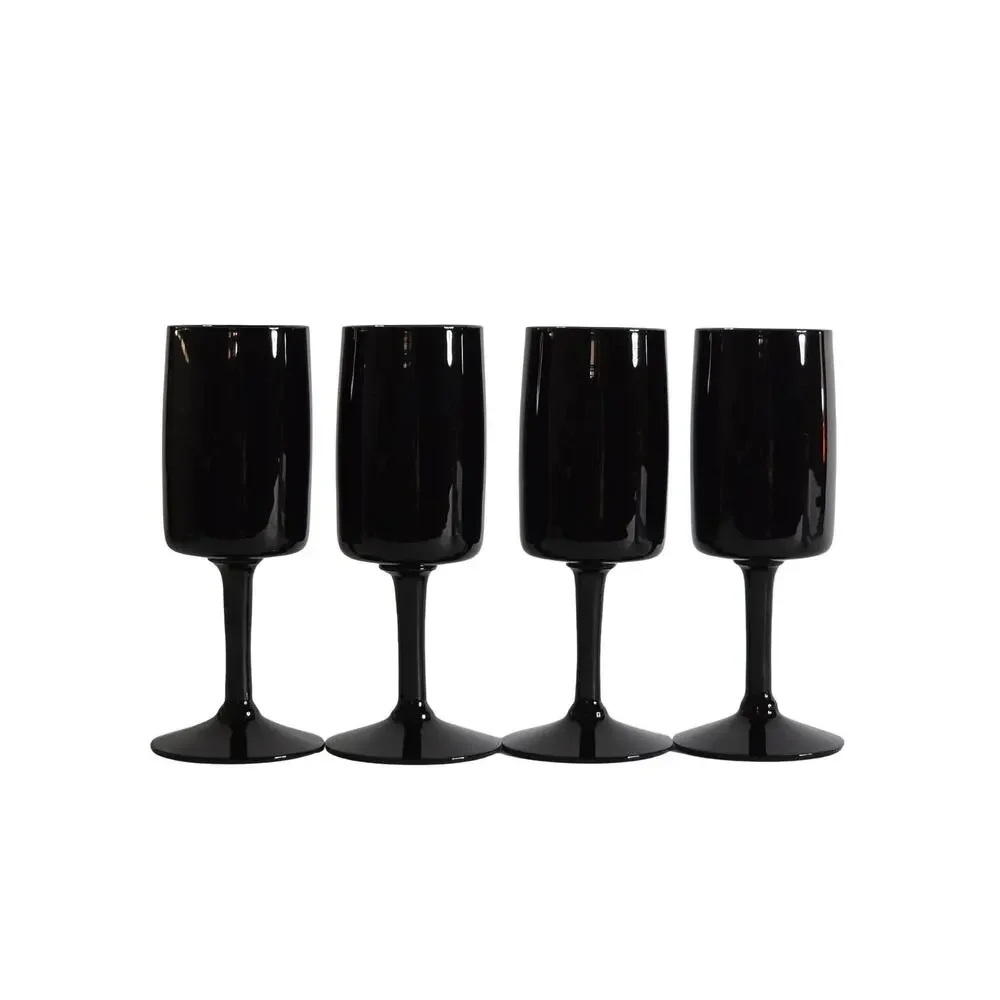 4 Swedish Black Crystal Wine Glasses Bjorkshult Scan by Hans Christian Wagner